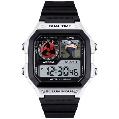 Naruto Sasuke Anime Digital Sports Watch, 30M Waterproof Dual Time EL Backlight Chronograph Wrist Watch