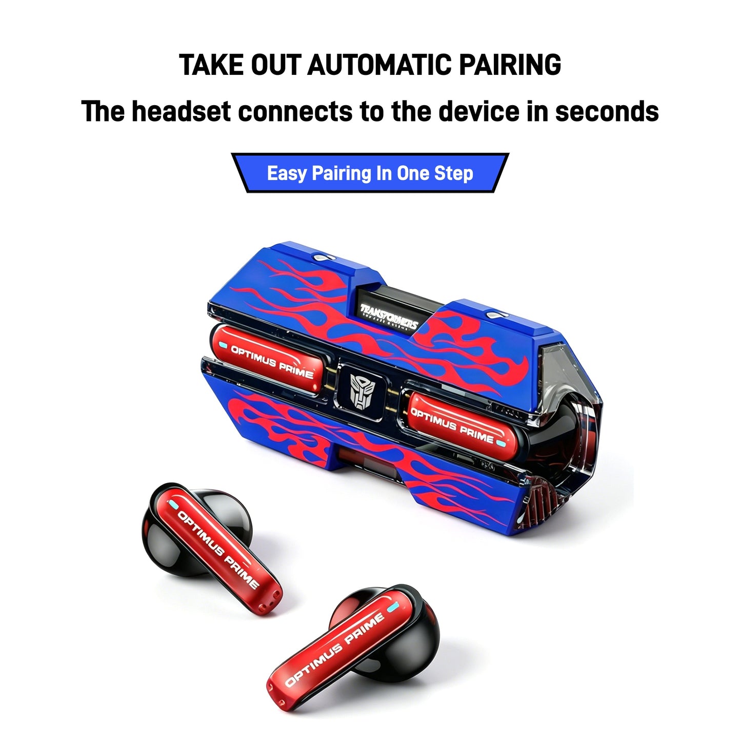 Transformers Optimus Prime Bumblebee Shockwave TWS Gaming Wireless Bluetooth 5.3 Earbuds, 45ms Ultra Low Latency Game Headphones 13mm Driver Stereo Earphones Long Battery Life Type-C Fast Charging Earbuds For Gamers Anime Fans