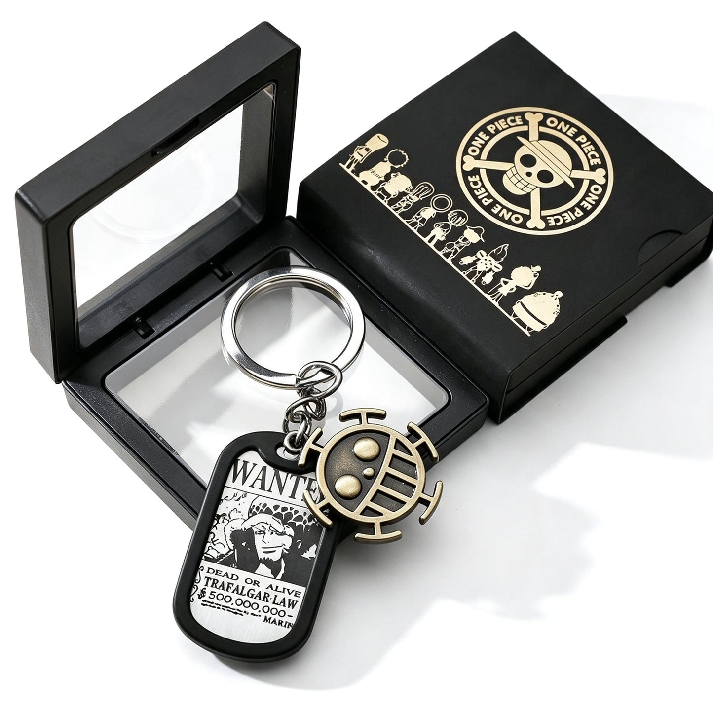 One Piece Monkey D Luffy Wanted Poster Dog Tag Necklace Keychain Set, Anime Straw Hat Zoro Ace Law Metal Pendant Jewelry, Stainless Steel Cosplay Collectible Gift Box For Anime Fans