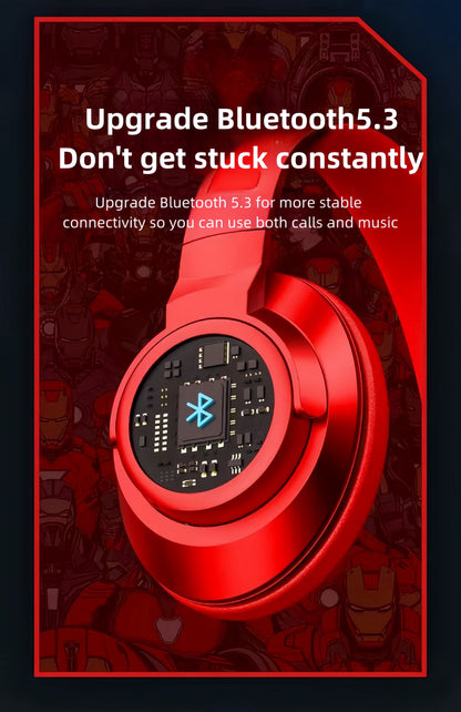 Marvel Iron Man Captain America Over Ear Bluetooth 5.3 Gaming Headphones, Low Latency Headset with Microphone Foldable Comfortable Earpads for Game Music