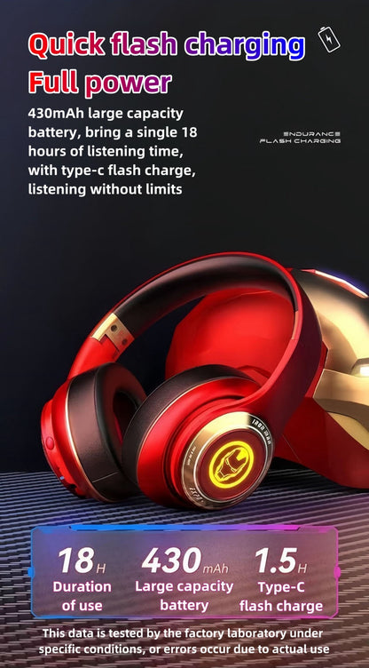 Marvel Iron Man Captain America Over‑Ear Bluetooth Headphones, RGB LED Light Gaming Headset, Bluetooth 5.3, 60MS Low Latency, 40MM Driver, Foldable Wireless Wired Mode Headphones for Game Music