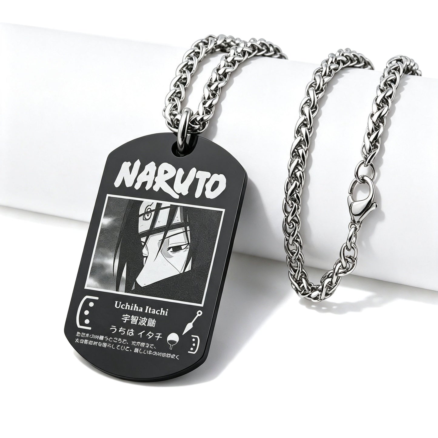 Naruto Anime Characters Double Sided Engraved Dog Tag Necklace, Stainless Steel Black Pendant Chain Necklace, Classic Naruto Shippuden Symbol Jewelry Gifts For Men Teens Anime Fans Cosplay Accessories