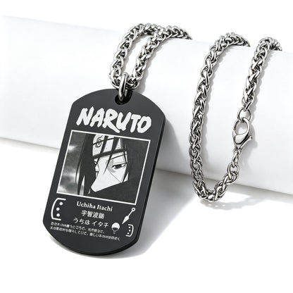 Naruto Anime Characters Double Sided Engraved Dog Tag Necklace, Stainless Steel Black Pendant Chain Necklace, Classic Naruto Shippuden Symbol Jewelry Gifts For Men Teens Anime Fans Cosplay Accessories