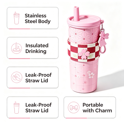 Demon Slayer Tanjiro Nezuko All Designs 710ml Insulated Tumbler 316 Stainless Steel Double Wall Coffee Cup Dual Drinking Lid With Straw Charm Leakproof Travel Water Bottle