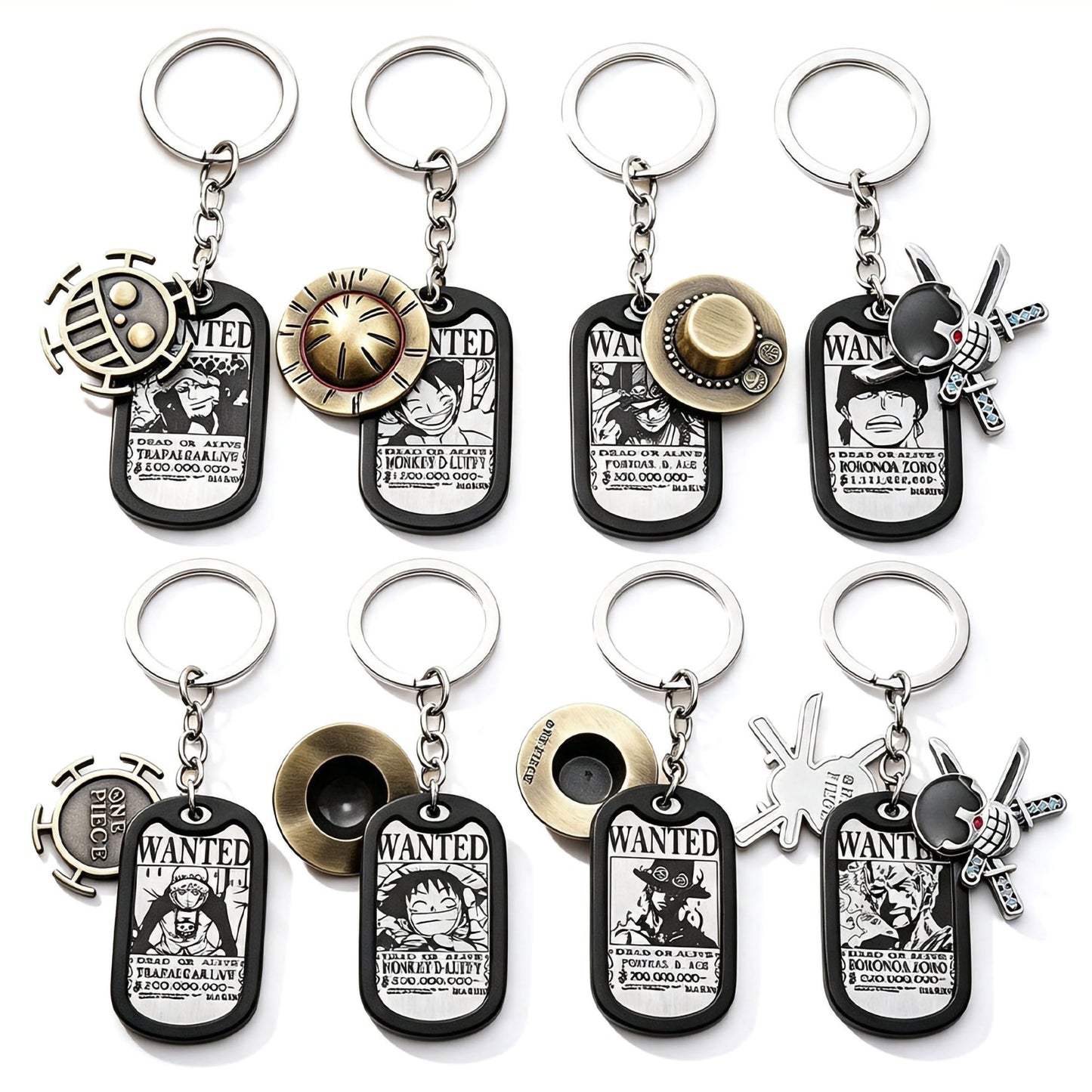 One Piece Monkey D Luffy Wanted Poster Dog Tag Necklace Keychain Set, Anime Straw Hat Zoro Ace Law Metal Pendant Jewelry, Stainless Steel Cosplay Collectible Gift Box For Anime Fans