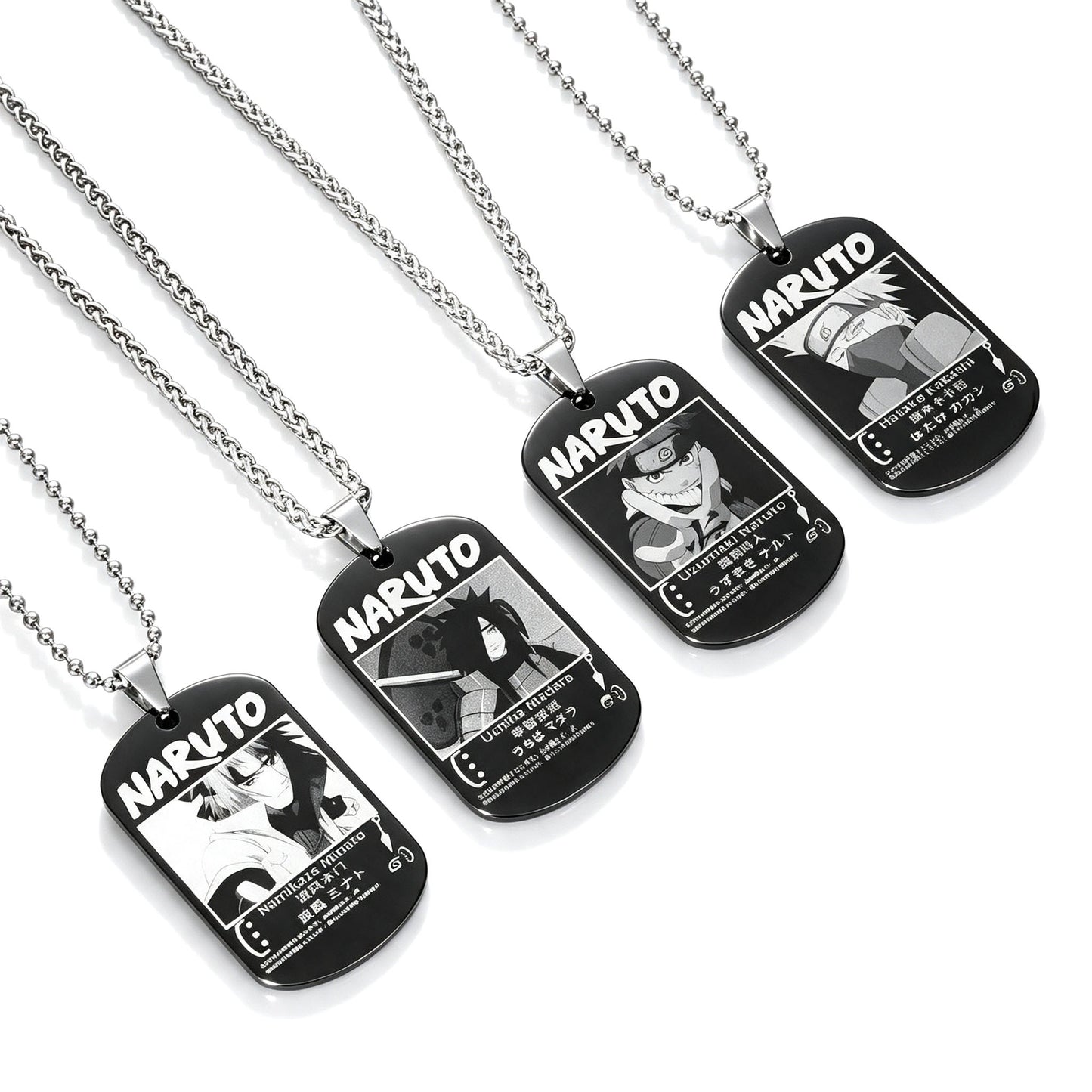 Naruto Anime Characters Double Sided Engraved Dog Tag Necklace, Stainless Steel Black Pendant Chain Necklace, Classic Naruto Shippuden Symbol Jewelry Gifts For Men Teens Anime Fans Cosplay Accessories