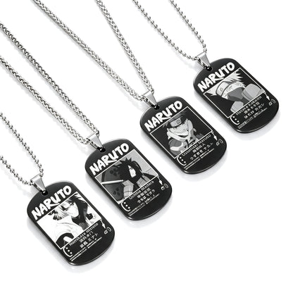 Naruto Anime Characters Double Sided Engraved Dog Tag Necklace, Stainless Steel Black Pendant Chain Necklace, Classic Naruto Shippuden Symbol Jewelry Gifts For Men Teens Anime Fans Cosplay Accessories
