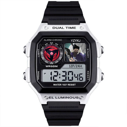 Naruto Sasuke Anime Digital Sports Watch, 30M Waterproof Dual Time EL Backlight Chronograph Wrist Watch
