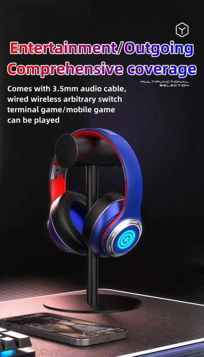 Marvel Iron Man Captain America Over‑Ear Bluetooth Headphones, RGB LED Light Gaming Headset, Bluetooth 5.3, 60MS Low Latency, 40MM Driver, Foldable Wireless Wired Mode Headphones for Game Music