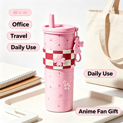Demon Slayer Tanjiro Nezuko All Designs 710ml Insulated Tumbler 316 Stainless Steel Double Wall Coffee Cup Dual Drinking Lid With Straw Charm Leakproof Travel Water Bottle