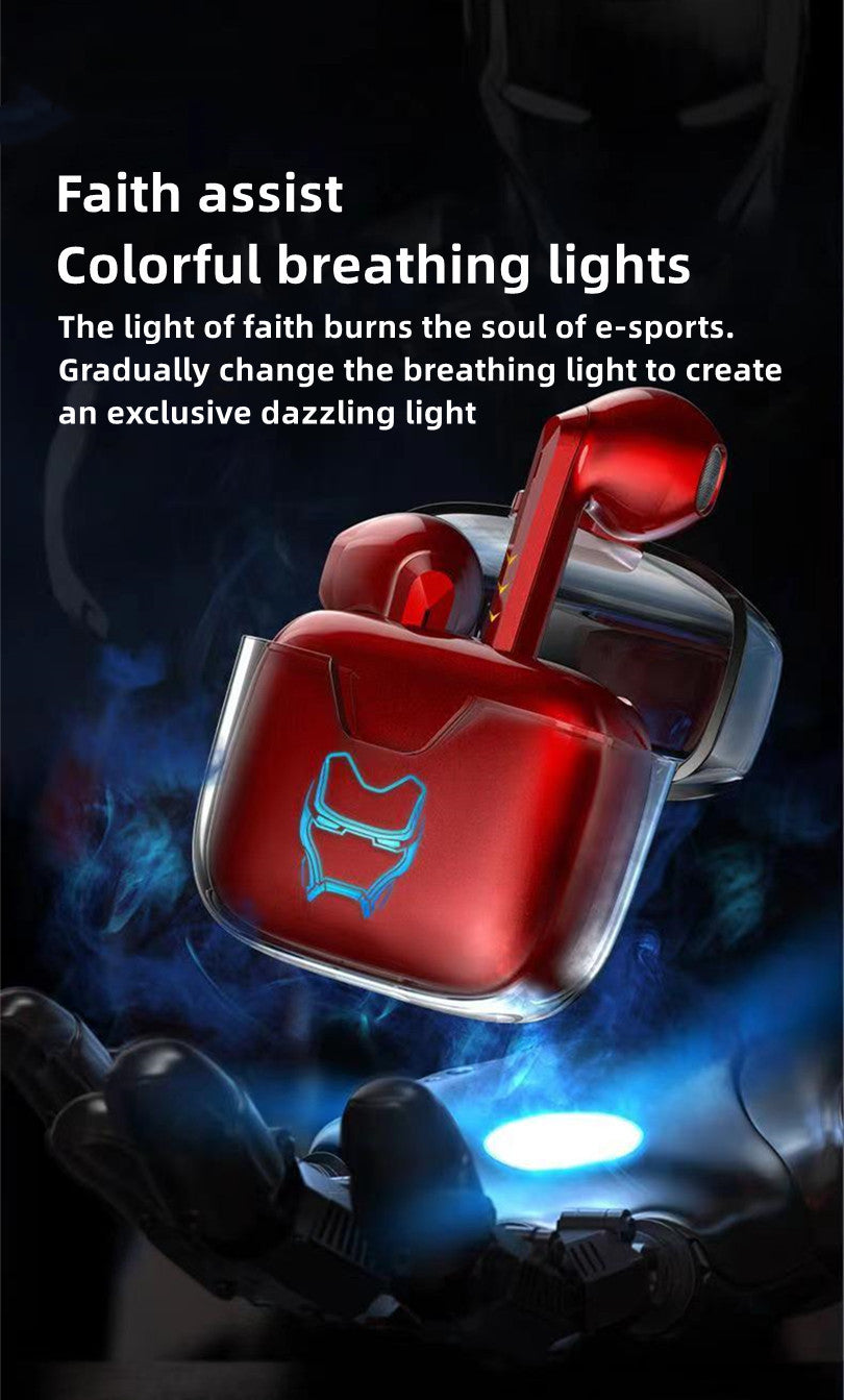 Marvel Iron Man Black Panther Wireless Earbuds, Marvel TWS Bluetooth 5.1 Headphones with LED Light