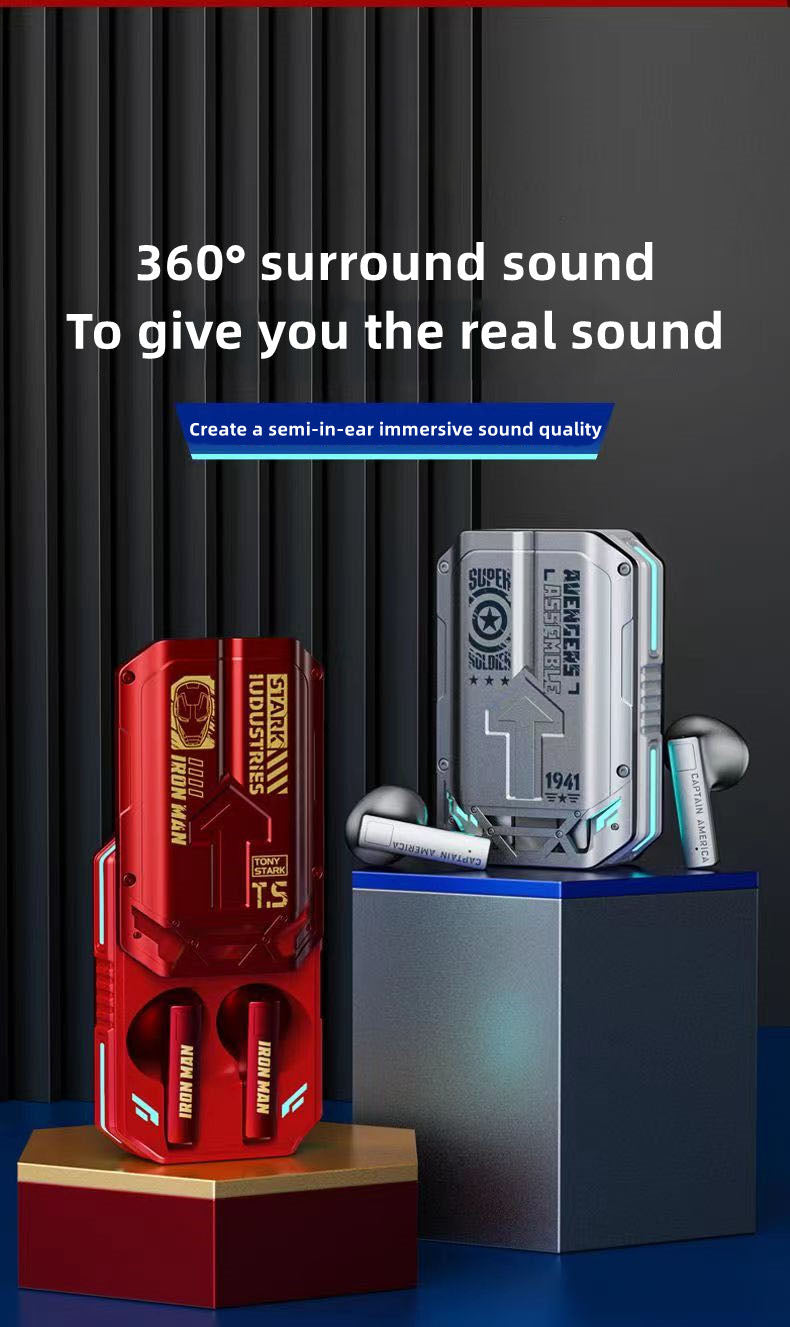 Marvel Iron Man & Captain America TWS Wireless Bluetooth 5.3 Headphones, Slide Cover Gaming Earbuds, Low Latency ENC Call Noise Reduction, 13mm Dynamic Driver Bass Earphones for Android iOS