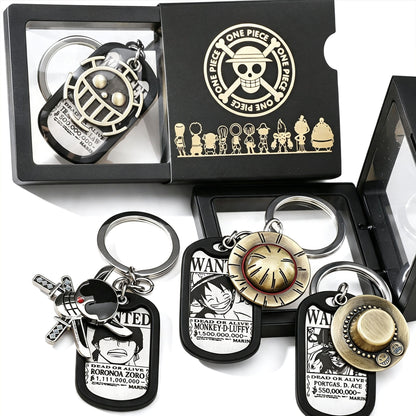 One Piece Monkey D Luffy Wanted Poster Dog Tag Necklace Keychain Set, Anime Straw Hat Zoro Ace Law Metal Pendant Jewelry, Stainless Steel Cosplay Collectible Gift Box For Anime Fans