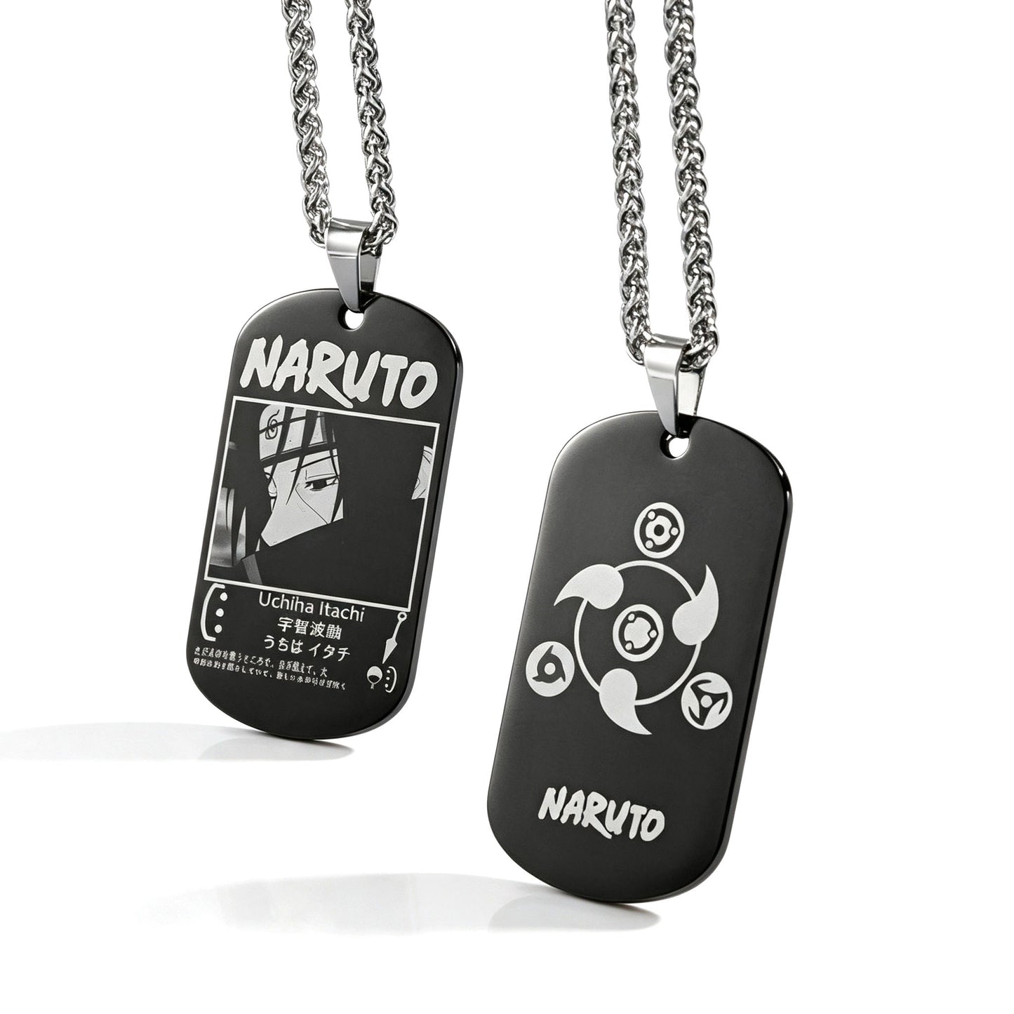 Naruto Anime Characters Double Sided Engraved Dog Tag Necklace, Stainless Steel Black Pendant Chain Necklace, Classic Naruto Shippuden Symbol Jewelry Gifts For Men Teens Anime Fans Cosplay Accessories