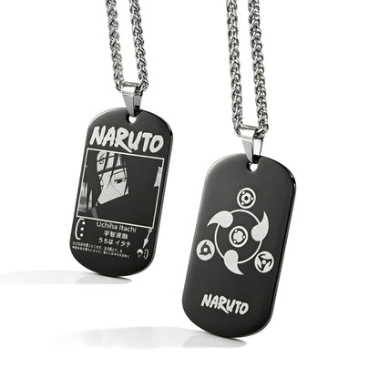 Naruto Anime Characters Double Sided Engraved Dog Tag Necklace, Stainless Steel Black Pendant Chain Necklace, Classic Naruto Shippuden Symbol Jewelry Gifts For Men Teens Anime Fans Cosplay Accessories