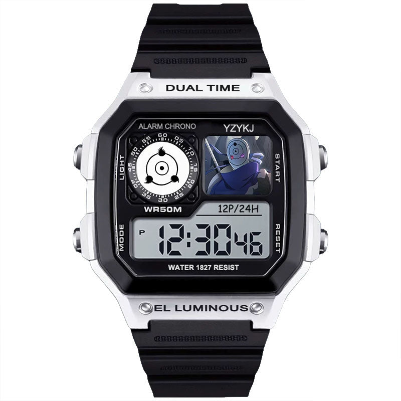 Naruto Sasuke Anime Digital Sports Watch, 30M Waterproof Dual Time EL Backlight Chronograph Wrist Watch