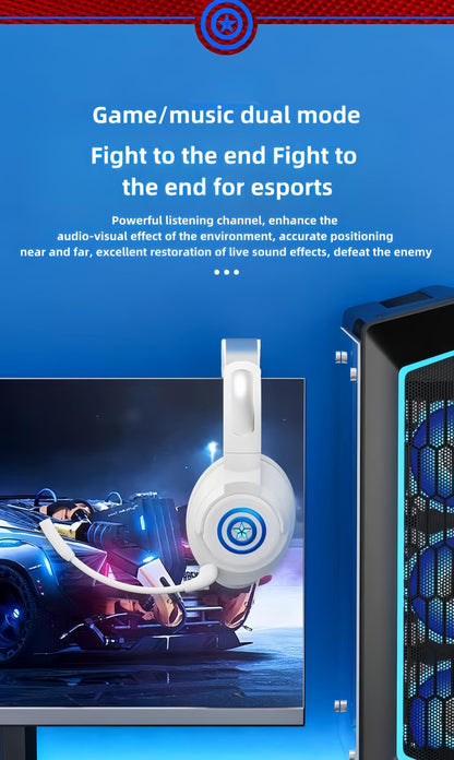 Marvel Iron Man Captain America Over Ear Bluetooth 5.3 Gaming Headphones, Low Latency Headset with Microphone Foldable Comfortable Earpads for Game Music
