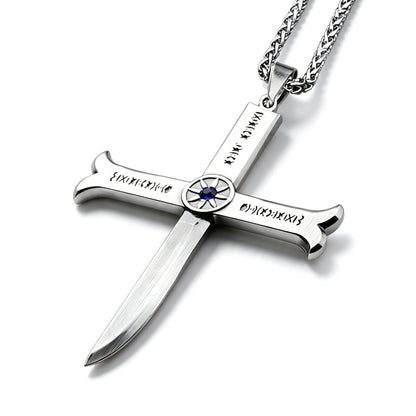 One Piece Dracule Mihawk Anime Cross Sword Pendant Necklace & Keychain, Detachable Blade Titanium Steel Jewelry 2 Colors Anime Character Collectible Accessory Set