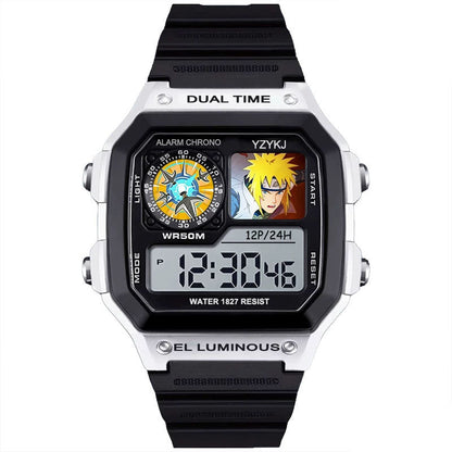 Naruto Sasuke Anime Digital Sports Watch, 30M Waterproof Dual Time EL Backlight Chronograph Wrist Watch