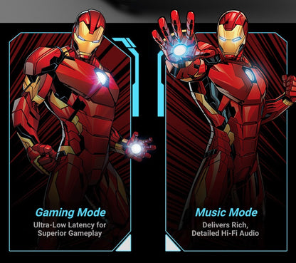 Marvel Avengers Iron Man Wireless Bluetooth 5.4 Headphones, Mecha‑Style TWS Gaming Earbuds With RGB Light, ENC Noise Cancelling, Low Latency Dual Mode Stereo Earphones For Sport Gaming Music