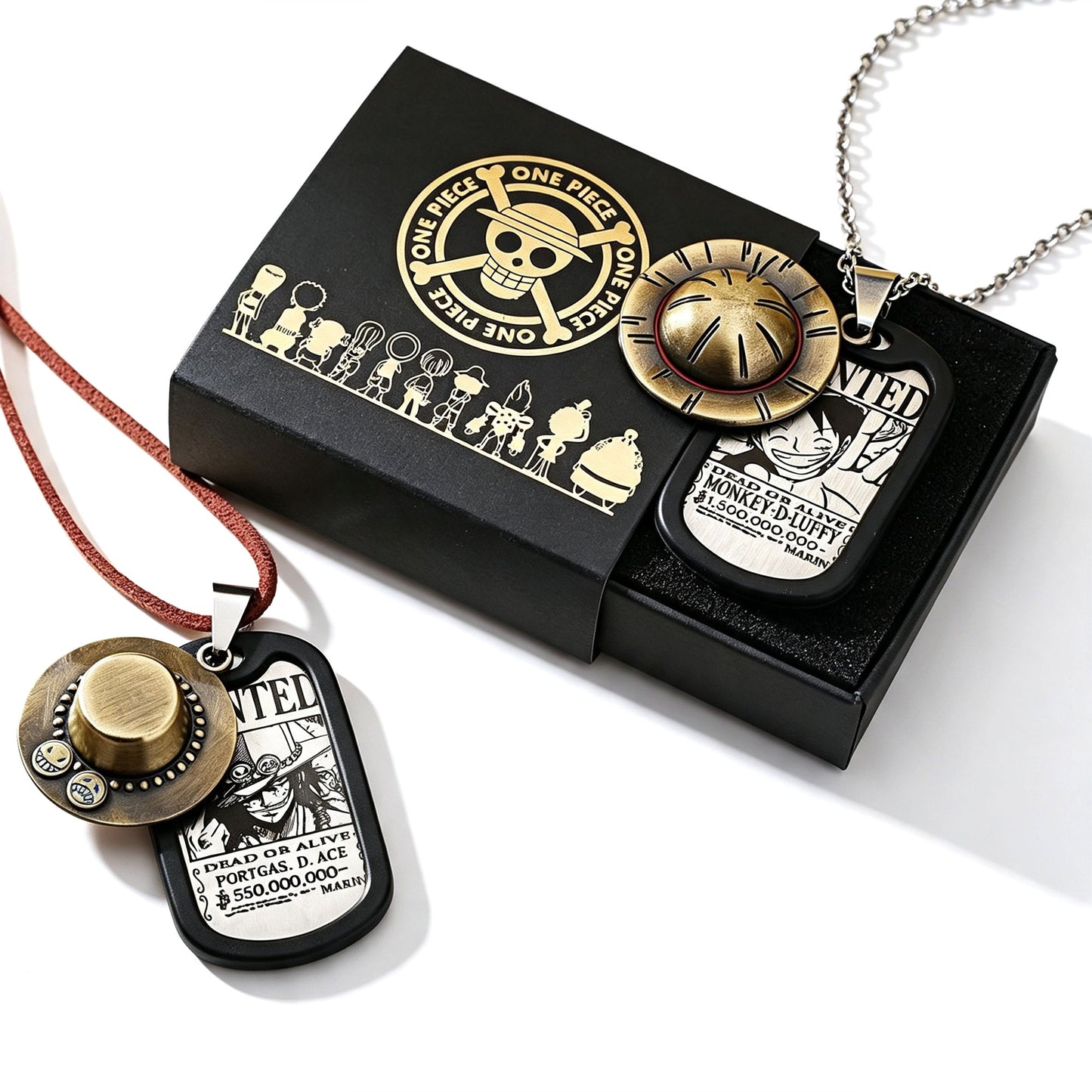 One Piece Monkey D Luffy Wanted Poster Dog Tag Necklace Keychain Set, Anime Straw Hat Zoro Ace Law Metal Pendant Jewelry, Stainless Steel Cosplay Collectible Gift Box For Anime Fans