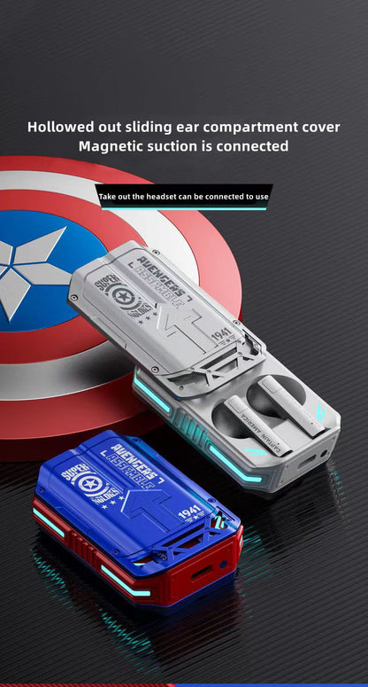 Marvel Iron Man & Captain America TWS Wireless Bluetooth 5.3 Headphones, Slide Cover Gaming Earbuds, Low Latency ENC Call Noise Reduction, 13mm Dynamic Driver Bass Earphones for Android iOS