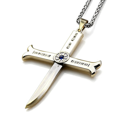 One Piece Dracule Mihawk Anime Cross Sword Pendant Necklace & Keychain, Detachable Blade Titanium Steel Jewelry 2 Colors Anime Character Collectible Accessory Set