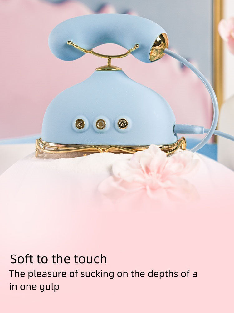 Vintage Landline Phone Shape Women Personal Wellness Massager Set with Suction Vibration Heating Nipple Clamp Modes Silicone Adult Intimate Care Device Waterproof Rechargeable