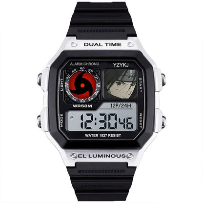 Naruto Sasuke Anime Digital Sports Watch, 30M Waterproof Dual Time EL Backlight Chronograph Wrist Watch