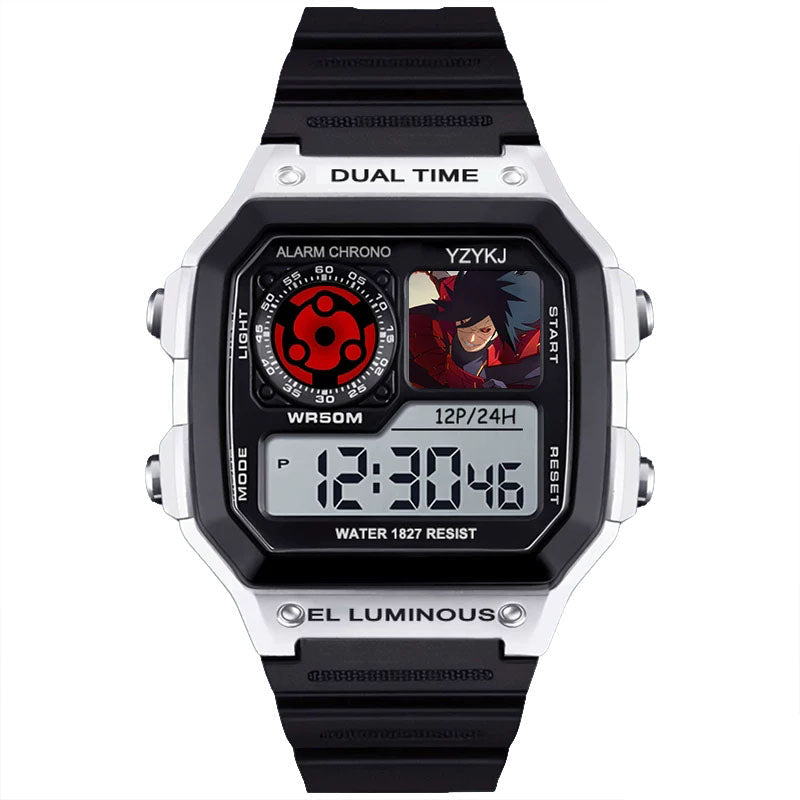 Naruto Sasuke Anime Digital Sports Watch, 30M Waterproof Dual Time EL Backlight Chronograph Wrist Watch