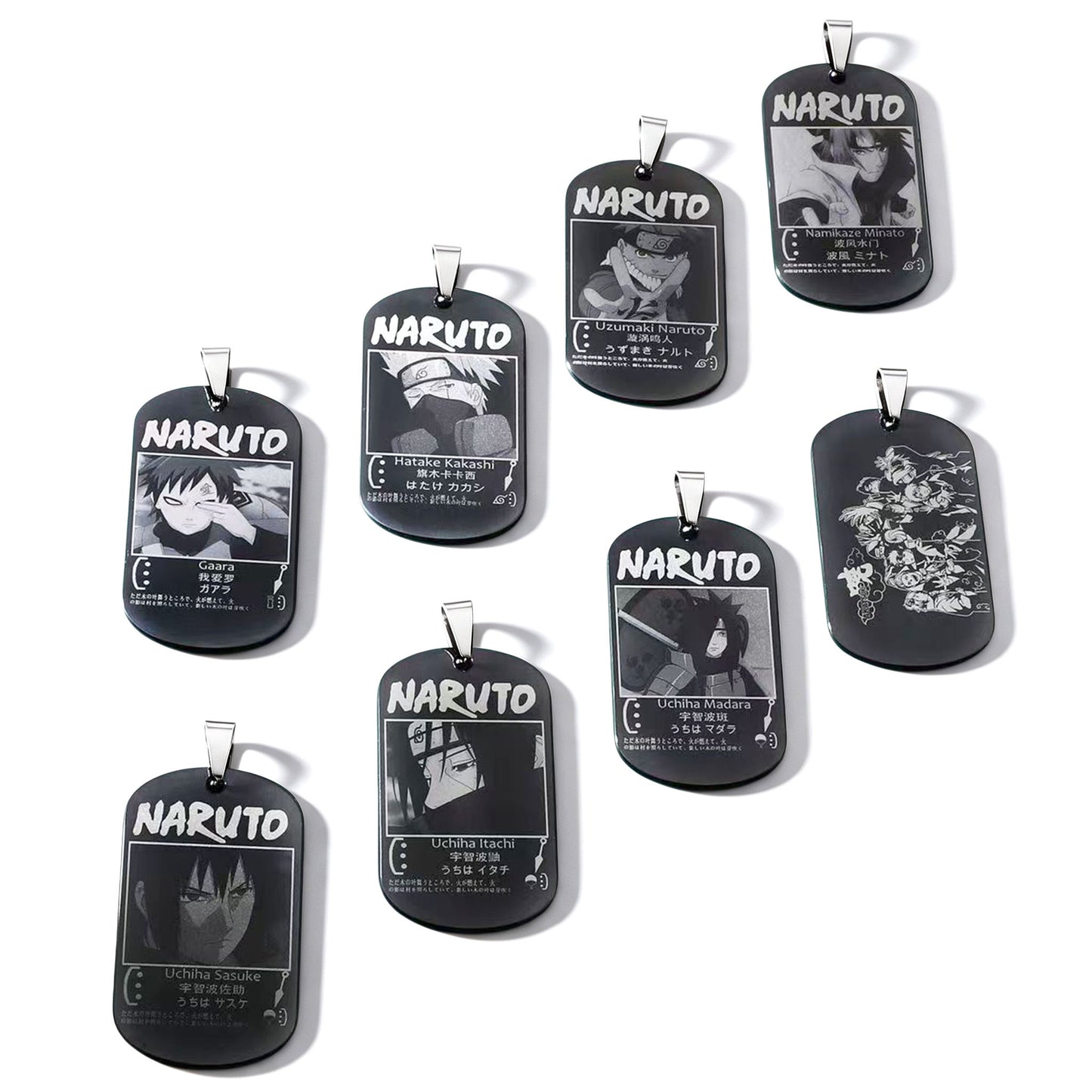 Naruto Anime Characters Double Sided Engraved Dog Tag Necklace, Stainless Steel Black Pendant Chain Necklace, Classic Naruto Shippuden Symbol Jewelry Gifts For Men Teens Anime Fans Cosplay Accessories
