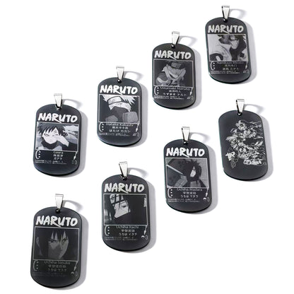Naruto Anime Characters Double Sided Engraved Dog Tag Necklace, Stainless Steel Black Pendant Chain Necklace, Classic Naruto Shippuden Symbol Jewelry Gifts For Men Teens Anime Fans Cosplay Accessories