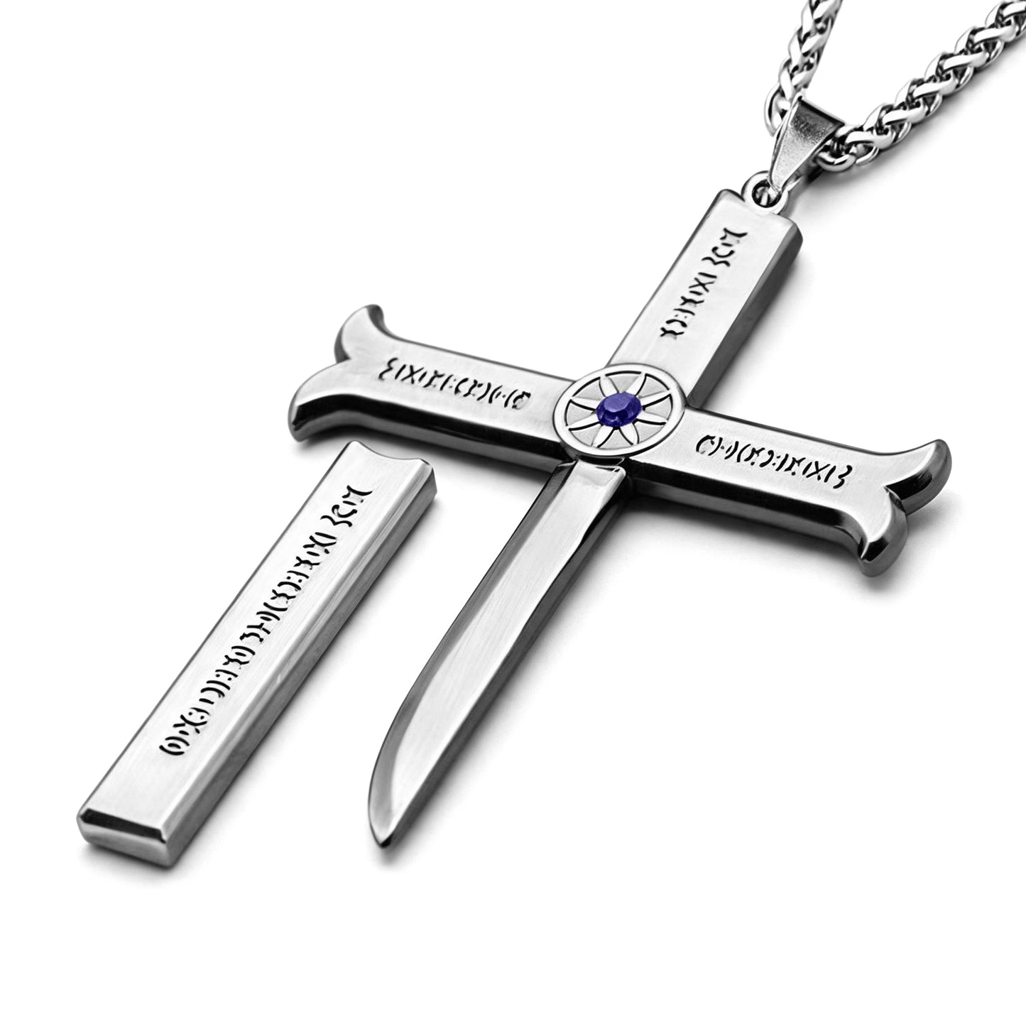 One Piece Dracule Mihawk Anime Cross Sword Pendant Necklace & Keychain, Detachable Blade Titanium Steel Jewelry 2 Colors Anime Character Collectible Accessory Set