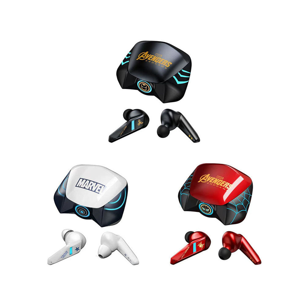 Marvel Spider-Man Iron Man TWS Gaming Bluetooth Earbuds, Low Latency Dual Mode Noise Cancelling Wireless Headphones with RGB Light Charging Case