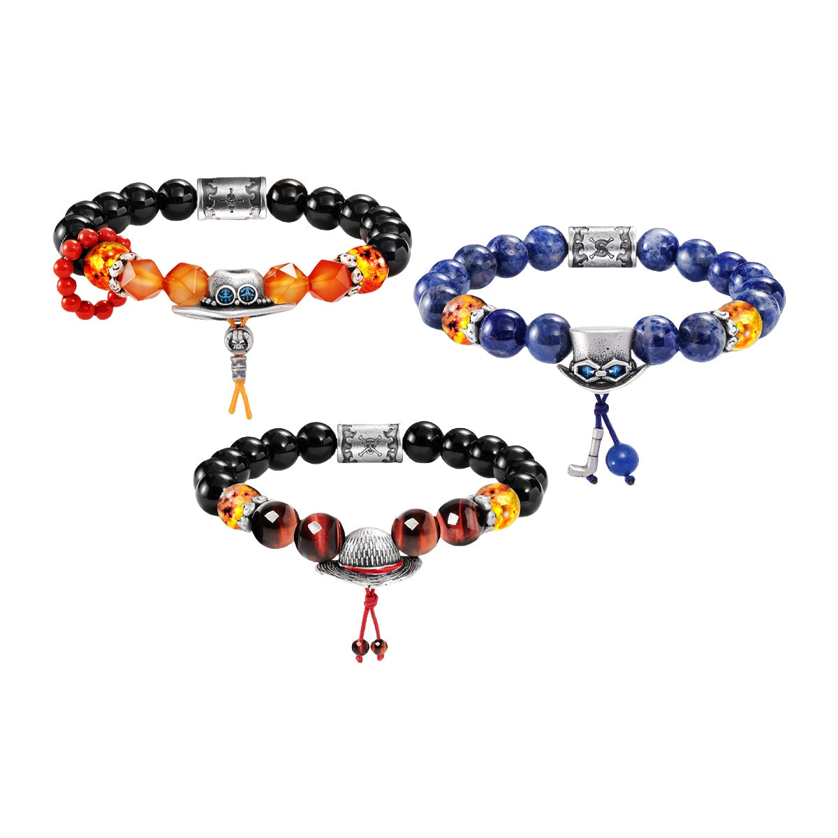 One Piece Ace Luffy Sabo Beaded Bracelet | Three Brothers Anime Charm Wristband