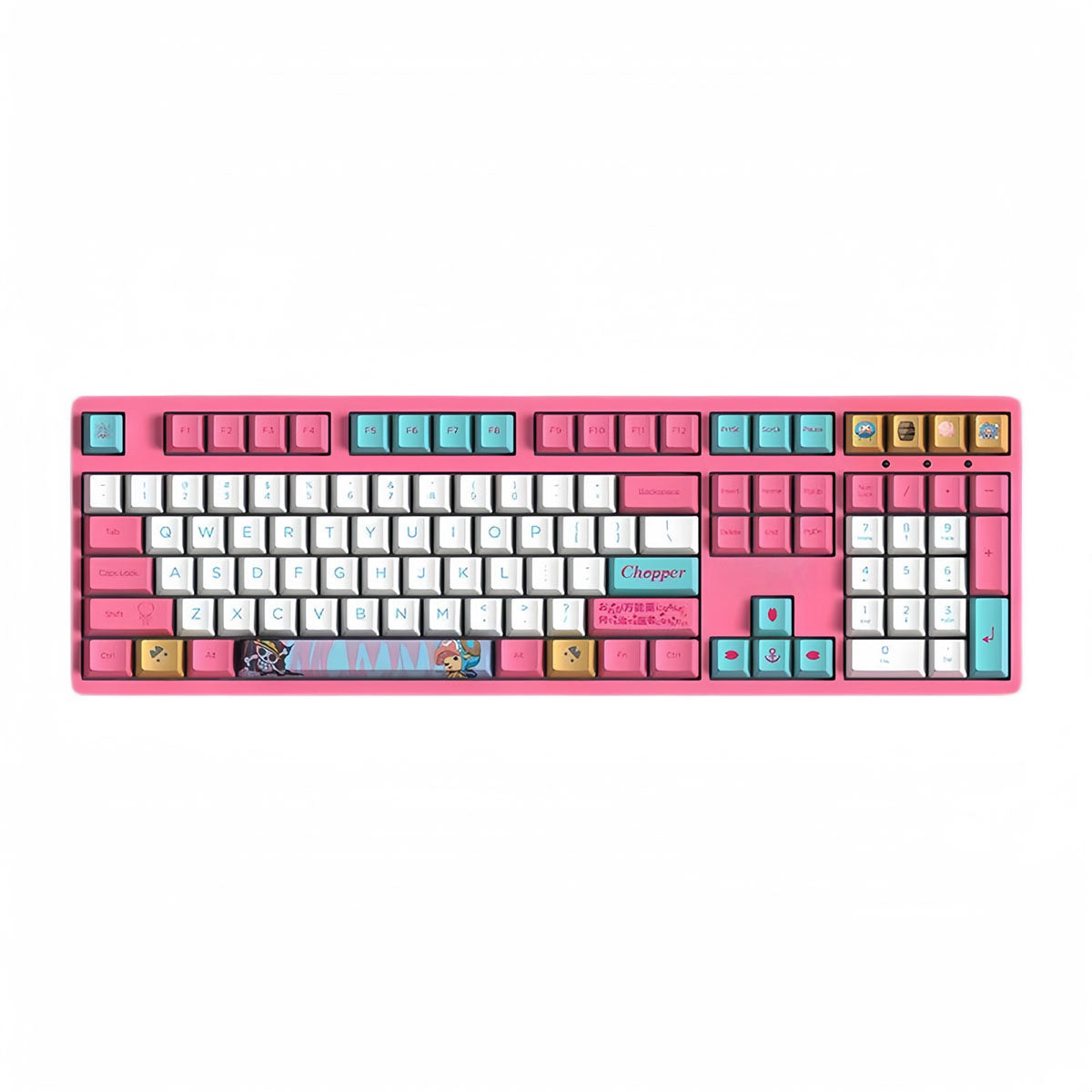 One Piece Chopper Luffy Mechanical Keyboard, 108‑Key PBT Anime Pink Gaming Keyboard with Custom Keycaps