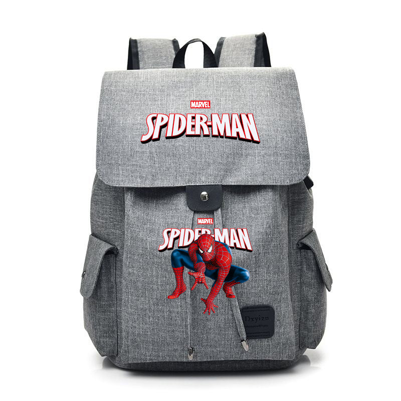 Spider-Man Marvel Canvas Backpack, Flip Top Drawstring Rucksack, Anime Superhero School Bookbag, Casual Travel Daypack Gift for Fans  >