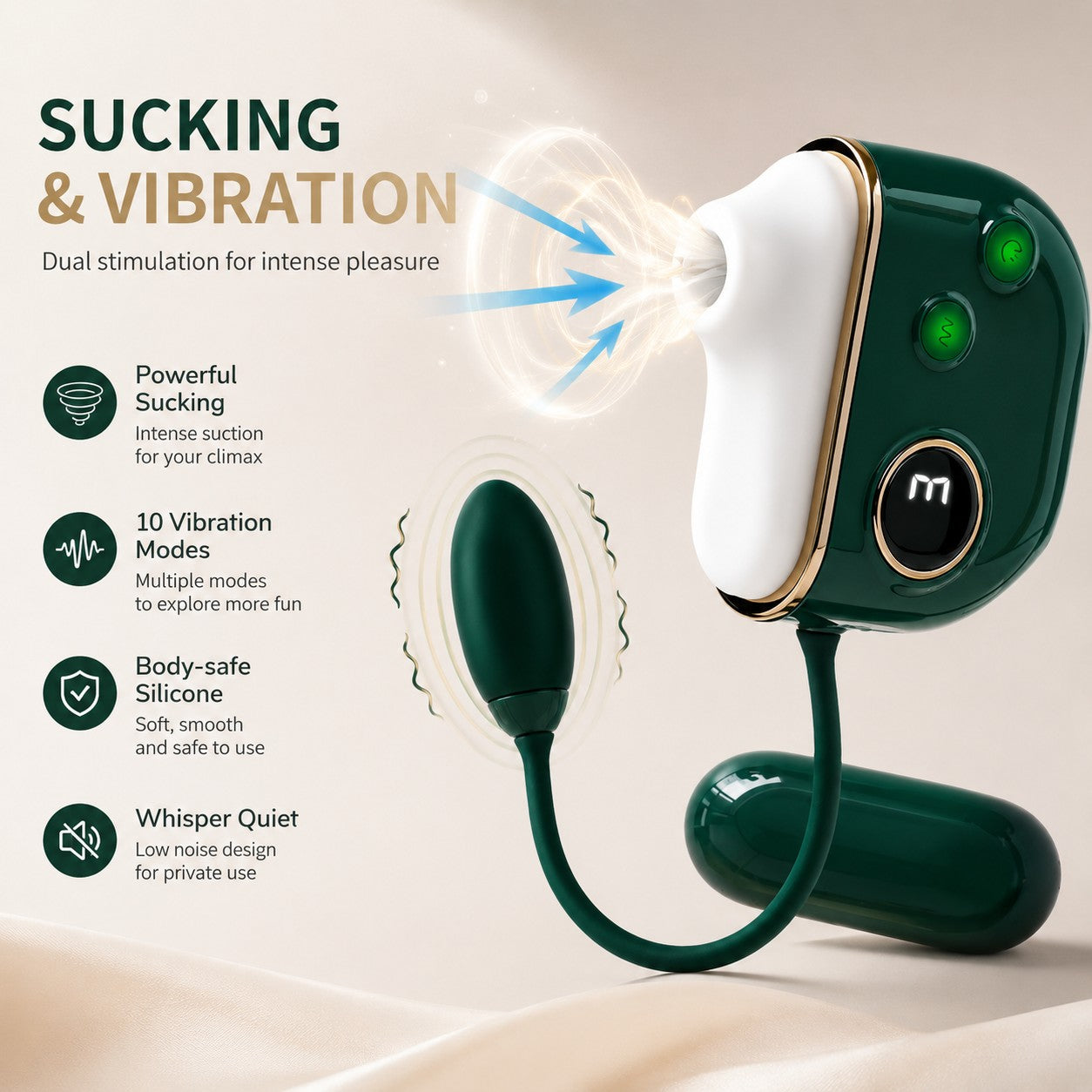 Portable Dual Function Personal Relax Kit, LCD Display Soft Silicone Massager Set with Magnetic Charging Storage Case, Quiet Waterproof Daily Self Care Accessory