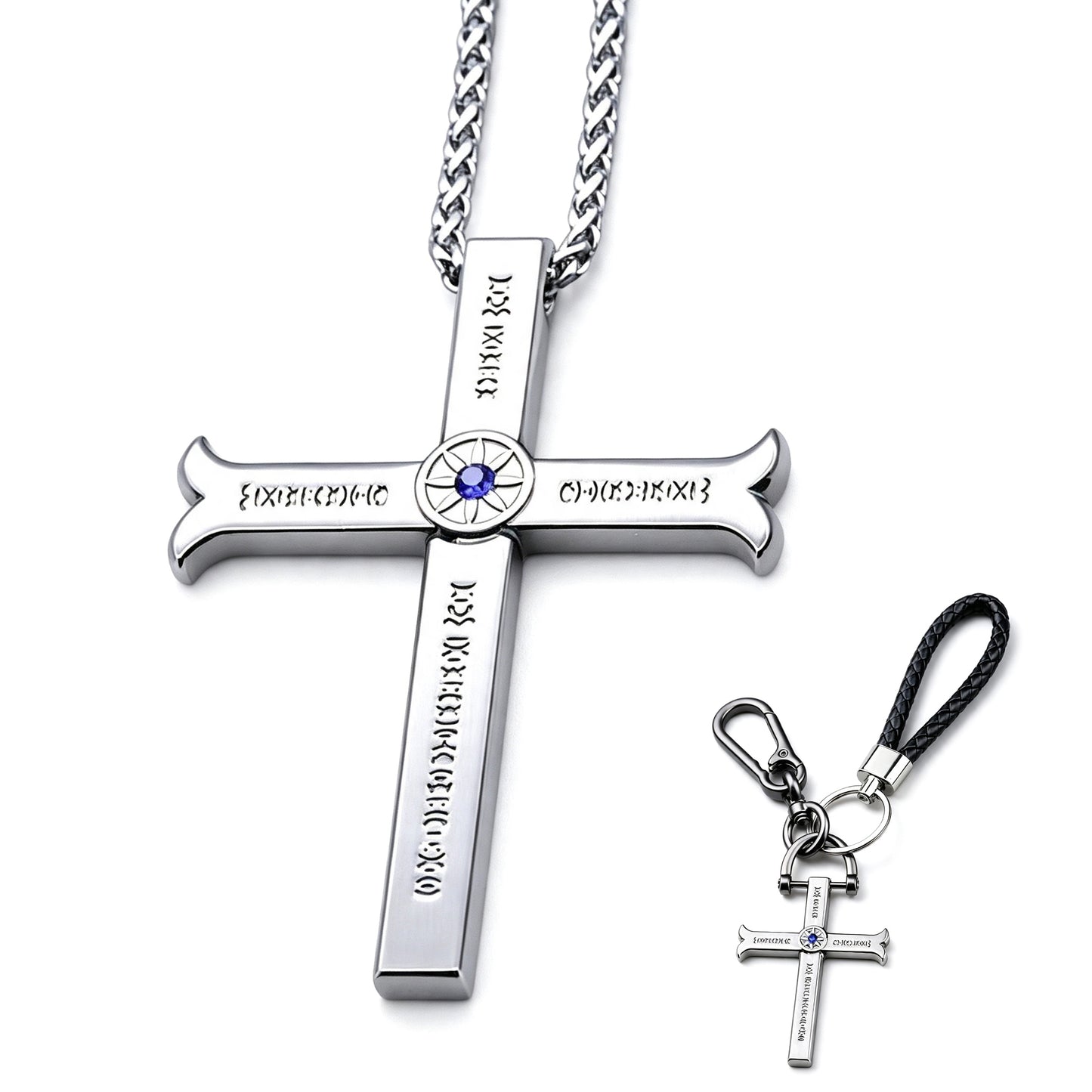 One Piece Dracule Mihawk Anime Cross Sword Pendant Necklace & Keychain, Detachable Blade Titanium Steel Jewelry 2 Colors Anime Character Collectible Accessory Set
