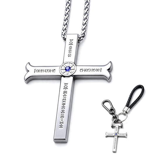One Piece Dracule Mihawk Anime Cross Sword Pendant Necklace & Keychain, Detachable Blade Titanium Steel Jewelry 2 Colors Anime Character Collectible Accessory Set