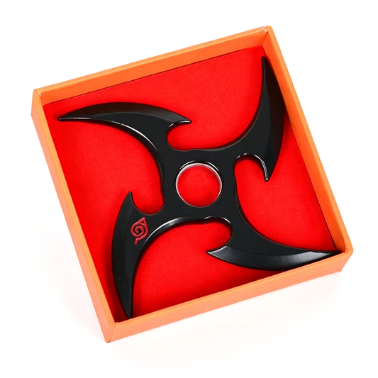 Naruto Metal Ninja Shuriken Fidget Spinner, Konoha Symbol Rotatable Hand Spinner Anime Cosplay Prop Toy, 3.35 Inch Zinc Alloy Stress Relief Collectible Gift For Anime Fans
