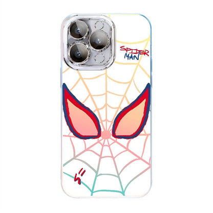 Marvel Spider‑Man Cartoon Web Graphic iPhone Phone Case, 3‑In‑1 Removable Electroplated Lens Frame Protective Phone Cover, Airbag Anti‑Drop Shockproof Phone Shell, 3 Lens Style Options Available