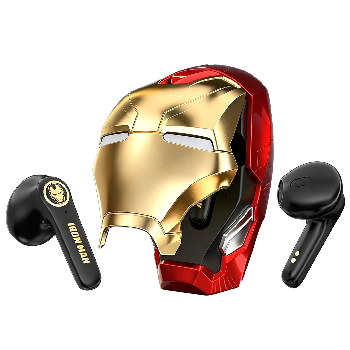 Marvel Iron Man Wireless Bluetooth Earbuds Helmet Charging Case RGB Light Effect ENC Noise Cancelling Gaming Headphones 32H Playtime Type‑C Charging Anime Gift for Fans
