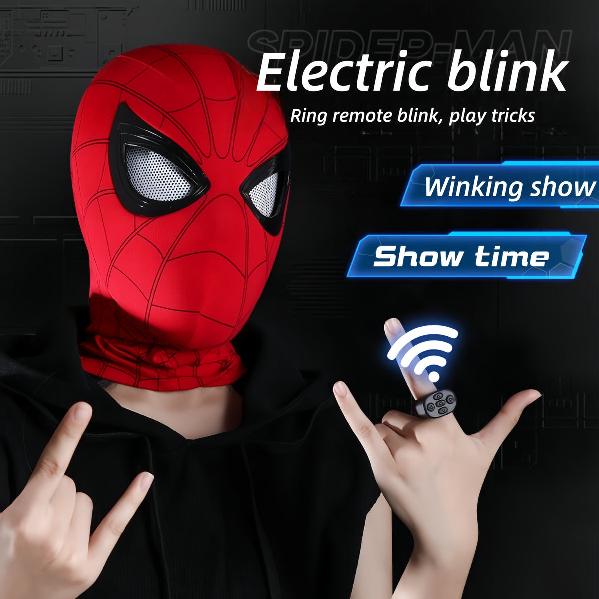 Marvel Spider‑Man Gwen Stacy Miles Morales Electric Mask LED Light Movable Eyes Remote Control Ring Lycra Full Face Helmet Cosplay Costume Prop Multiple Styles For Halloween Anime Fans