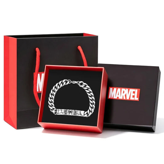 Marvel Titanium Steel Cuban Link Bracelet for Men, Superhero Logo Engraved Chain Wristband, Fashion Streetwear Jewelry, Marvel Fans Gift with Gift Box
