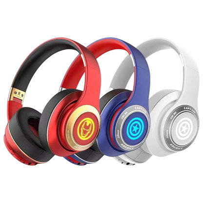 Marvel Iron Man Captain America Over‑Ear Bluetooth Headphones, RGB LED Light Gaming Headset, Bluetooth 5.3, 60MS Low Latency, 40MM Driver, Foldable Wireless Wired Mode Headphones for Game Music