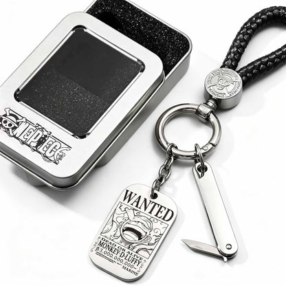 ONE PIECE Luffy Wanted Keychain with Mini Knife | Anime Bounty Tag Gift Set