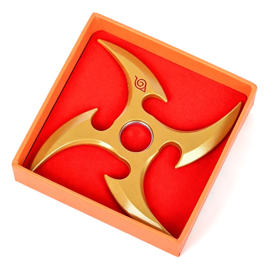 Naruto Metal Ninja Shuriken Fidget Spinner, Konoha Symbol Rotatable Hand Spinner Anime Cosplay Prop Toy, 3.35 Inch Zinc Alloy Stress Relief Collectible Gift For Anime Fans
