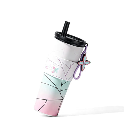 Demon Slayer Tanjiro Nezuko All Designs 710ml Insulated Tumbler 316 Stainless Steel Double Wall Coffee Cup Dual Drinking Lid With Straw Charm Leakproof Travel Water Bottle