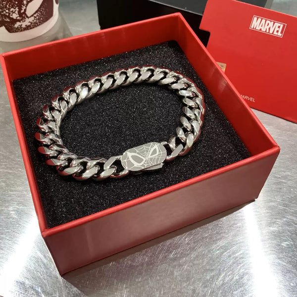 Marvel Titanium Steel Cuban Link Bracelet for Men, Superhero Logo Engraved Chain Wristband, Fashion Streetwear Jewelry, Marvel Fans Gift with Gift Box